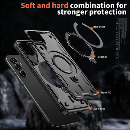For Samsung Galaxy S23 FE Case Compatible with MagSafe Military Protection PC+TPU Kickstand Phone Cover