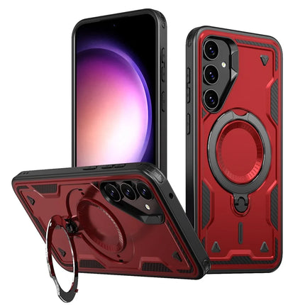 For Samsung Galaxy S23 FE Case Compatible with MagSafe Military Protection PC+TPU Kickstand Phone Cover - Red