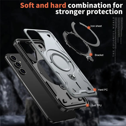 For Samsung Galaxy S23 FE Case Compatible with MagSafe Military Protection PC+TPU Kickstand Phone Cover