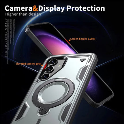 For Samsung Galaxy S23 FE Case Compatible with MagSafe Military Protection PC+TPU Kickstand Phone Cover