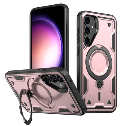 For Samsung Galaxy S23 FE Case Compatible with MagSafe Military Protection PC+TPU Kickstand Phone Cover - Rose Gold