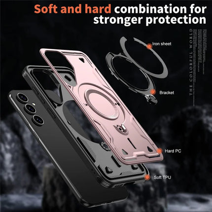 For Samsung Galaxy S23 FE Case Compatible with MagSafe Military Protection PC+TPU Kickstand Phone Cover