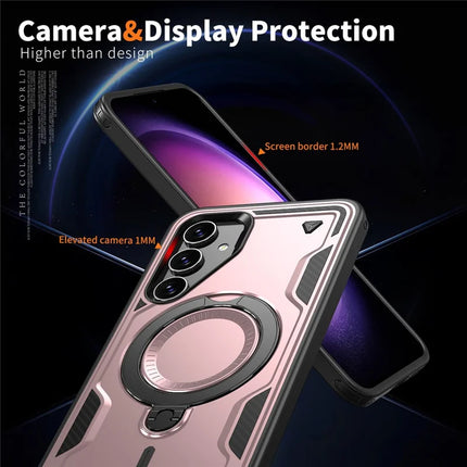 For Samsung Galaxy S23 FE Case Compatible with MagSafe Military Protection PC+TPU Kickstand Phone Cover