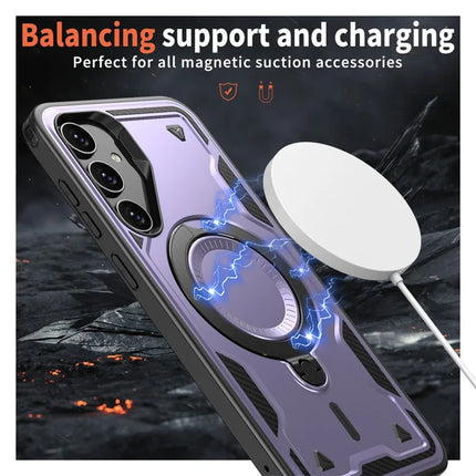 For Samsung Galaxy S23 FE Case Compatible with MagSafe Military Protection PC+TPU Kickstand Phone Cover