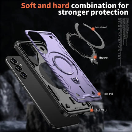 For Samsung Galaxy S23 FE Case Compatible with MagSafe Military Protection PC+TPU Kickstand Phone Cover