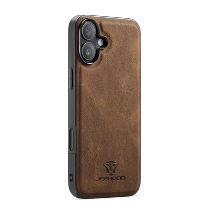 For iPhone 16 Plus Case JEEHOOD J01 Retro Leather + TPU Phone Cover Detachable Magnetic Card Holder