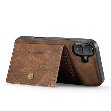For iPhone 16 Plus Case JEEHOOD J01 Retro Leather + TPU Phone Cover Detachable Magnetic Card Holder