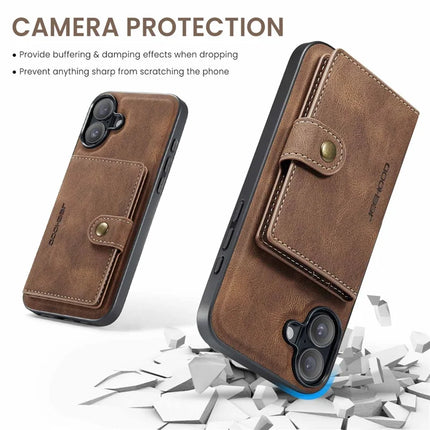 For iPhone 16 Plus Case JEEHOOD J01 Retro Leather + TPU Phone Cover Detachable Magnetic Card Holder