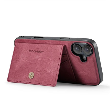 For iPhone 16 Plus Case JEEHOOD J01 Retro Leather + TPU Phone Cover Detachable Magnetic Card Holder