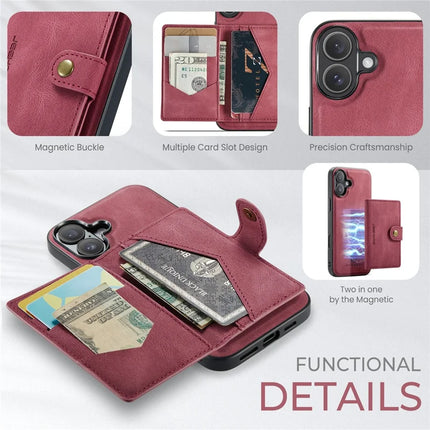 For iPhone 16 Plus Case JEEHOOD J01 Retro Leather + TPU Phone Cover Detachable Magnetic Card Holder