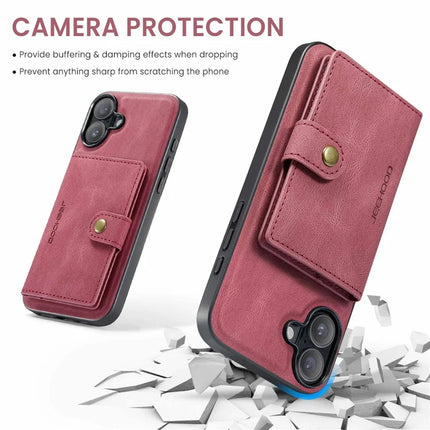For iPhone 16 Plus Case JEEHOOD J01 Retro Leather + TPU Phone Cover Detachable Magnetic Card Holder