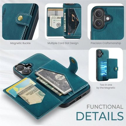 For iPhone 16 Plus Case JEEHOOD J01 Retro Leather + TPU Phone Cover Detachable Magnetic Card Holder