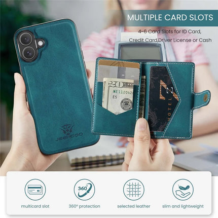 For iPhone 16 Plus Case JEEHOOD J01 Retro Leather + TPU Phone Cover Detachable Magnetic Card Holder
