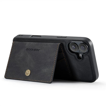 For iPhone 16 Plus Case JEEHOOD J01 Retro Leather + TPU Phone Cover Detachable Magnetic Card Holder