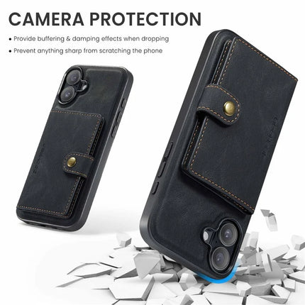 For iPhone 16 Plus Case JEEHOOD J01 Retro Leather + TPU Phone Cover Detachable Magnetic Card Holder