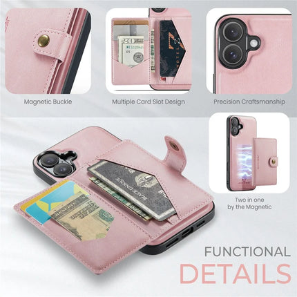 For iPhone 16 Plus Case JEEHOOD J01 Retro Leather + TPU Phone Cover Detachable Magnetic Card Holder