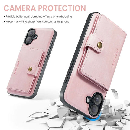 For iPhone 16 Plus Case JEEHOOD J01 Retro Leather + TPU Phone Cover Detachable Magnetic Card Holder