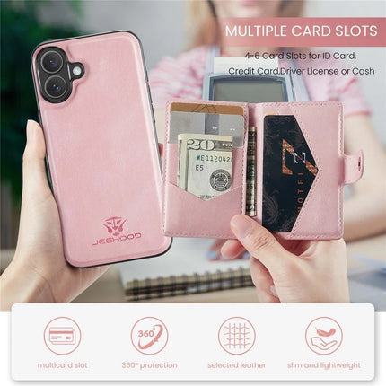 For iPhone 16 Case JEEHOOD J01 Retro Leather + TPU Phone Cover Detachable Magnetic Card Holder