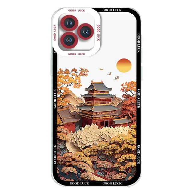 For iPhone 16 Pro Max Case Aesthetic Oil Painting Landscape Clear TPU Phone Cover - ZJ2299