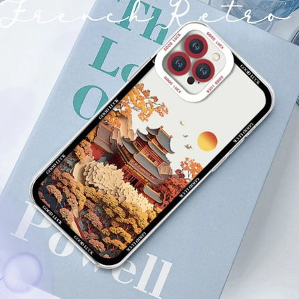For iPhone 16 Pro Max Case Aesthetic Oil Painting Landscape Clear TPU Phone Cover