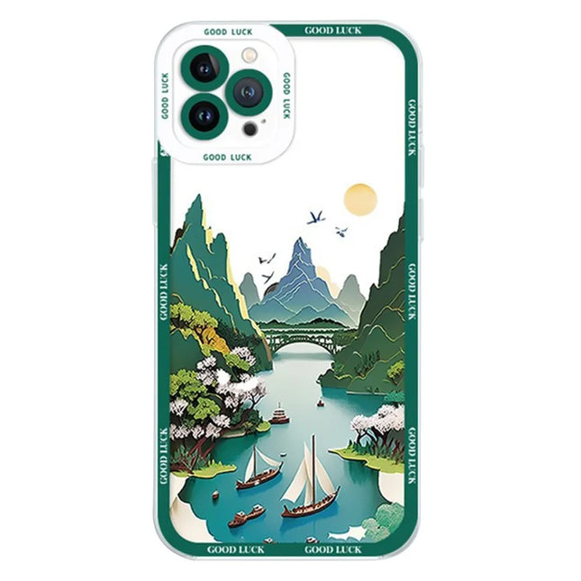 For iPhone 16 Pro Max Case Aesthetic Oil Painting Landscape Clear TPU Phone Cover - ZJ2298