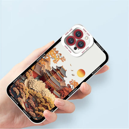 For iPhone 16 Pro Max Case Aesthetic Oil Painting Landscape Clear TPU Phone Cover