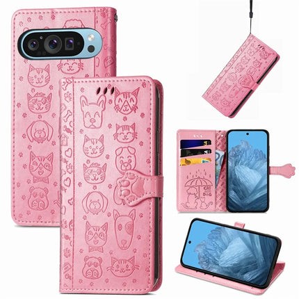 For Google Pixel 9 / Pixel 9 Pro Case Leather Wallet Flip Phone Cover Cute Cat Dog Pattern