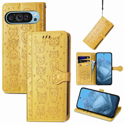 For Google Pixel 9 / Pixel 9 Pro Case Leather Wallet Flip Phone Cover Cute Cat Dog Pattern