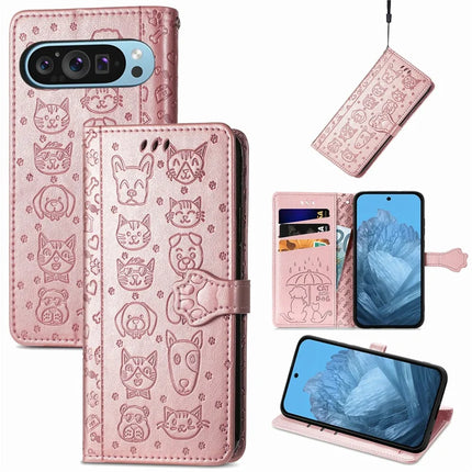 For Google Pixel 9 / Pixel 9 Pro Case Leather Wallet Flip Phone Cover Cute Cat Dog Pattern