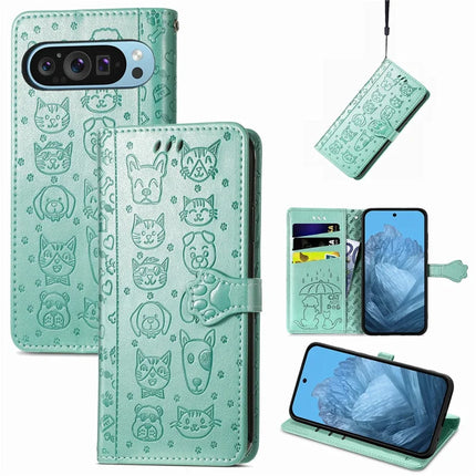 For Google Pixel 9 / Pixel 9 Pro Case Leather Wallet Flip Phone Cover Cute Cat Dog Pattern