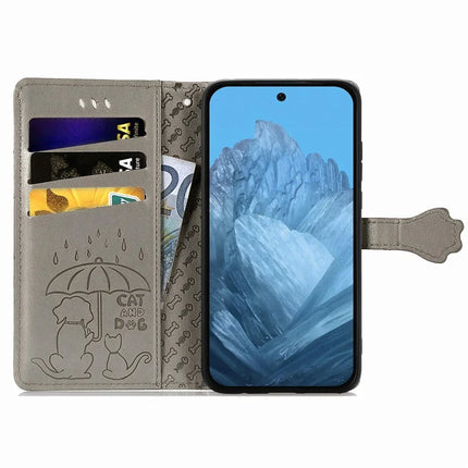 For Google Pixel 9 / Pixel 9 Pro Case Leather Wallet Flip Phone Cover Cute Cat Dog Pattern