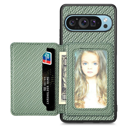 For Google Pixel 9 / Pixel 9 Pro Case RFID Blocking Card Holder Carbon Fiber Leather+PC+TPU Phone Cover