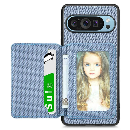 For Google Pixel 9 / Pixel 9 Pro Case RFID Blocking Card Holder Carbon Fiber Leather+PC+TPU Phone Cover