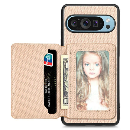For Google Pixel 9 / Pixel 9 Pro Case RFID Blocking Card Holder Carbon Fiber Leather+PC+TPU Phone Cover
