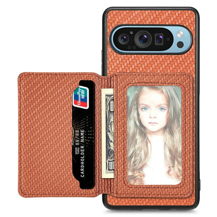 For Google Pixel 9 / Pixel 9 Pro Case RFID Blocking Card Holder Carbon Fiber Leather+PC+TPU Phone Cover
