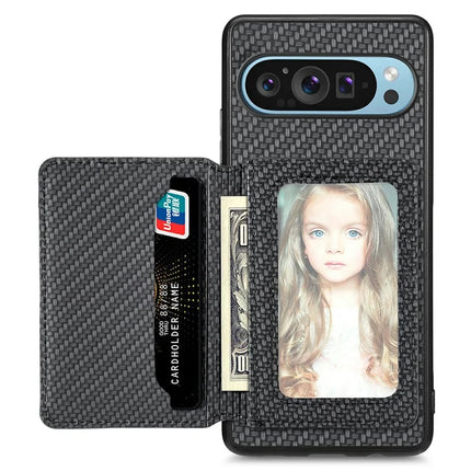 For Google Pixel 9 / Pixel 9 Pro Case RFID Blocking Card Holder Carbon Fiber Leather+PC+TPU Phone Cover