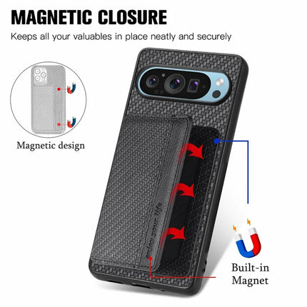 For Google Pixel 9 / Pixel 9 Pro Case RFID Blocking Card Holder Carbon Fiber Leather+PC+TPU Phone Cover