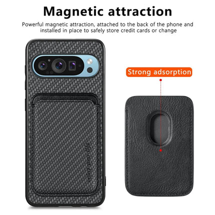 For Google Pixel 9 / Pixel 9 Pro Case Carbon Fiber Leather Back Cover with Detachable Card Bag