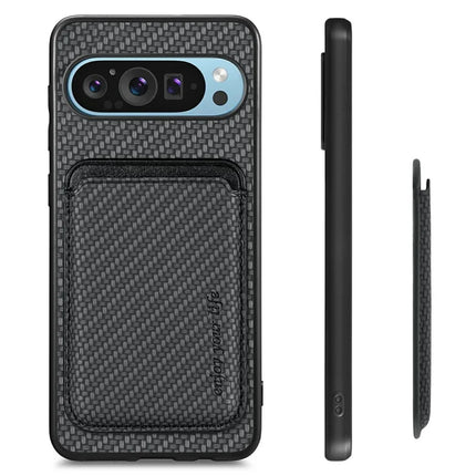 For Google Pixel 9 / Pixel 9 Pro Case Carbon Fiber Leather Back Cover with Detachable Card Bag