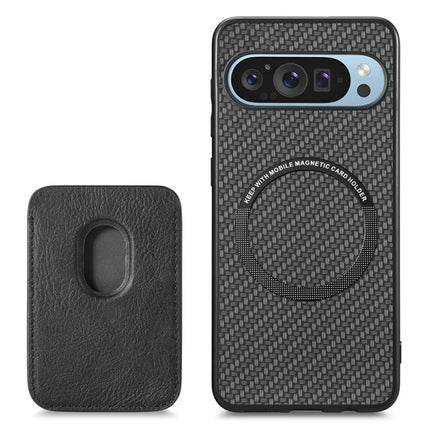 For Google Pixel 9 / Pixel 9 Pro Case Carbon Fiber Leather Back Cover with Detachable Card Bag