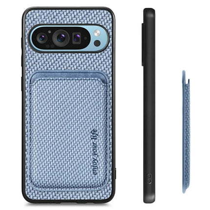 For Google Pixel 9 / Pixel 9 Pro Case Carbon Fiber Leather Back Cover with Detachable Card Bag