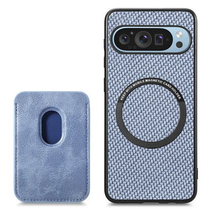 For Google Pixel 9 / Pixel 9 Pro Case Carbon Fiber Leather Back Cover with Detachable Card Bag