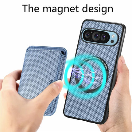 For Google Pixel 9 / Pixel 9 Pro Case Carbon Fiber Leather Back Cover with Detachable Card Bag