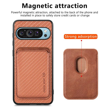 For Google Pixel 9 / Pixel 9 Pro Case Carbon Fiber Leather Back Cover with Detachable Card Bag