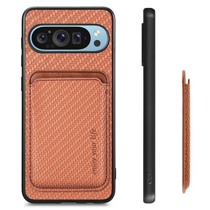 For Google Pixel 9 / Pixel 9 Pro Case Carbon Fiber Leather Back Cover with Detachable Card Bag