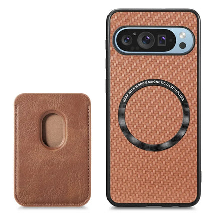 For Google Pixel 9 / Pixel 9 Pro Case Carbon Fiber Leather Back Cover with Detachable Card Bag