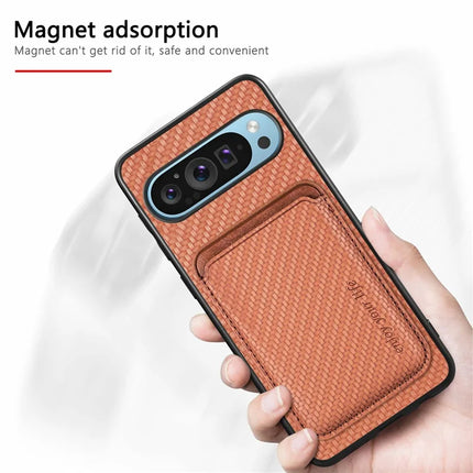 For Google Pixel 9 / Pixel 9 Pro Case Carbon Fiber Leather Back Cover with Detachable Card Bag