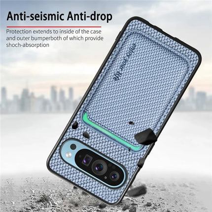 For Google Pixel 9 / Pixel 9 Pro Case Carbon Fiber Leather Back Cover with Detachable Card Bag