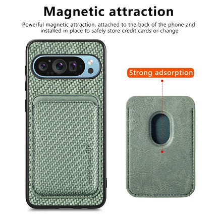 For Google Pixel 9 / Pixel 9 Pro Case Carbon Fiber Leather Back Cover with Detachable Card Bag