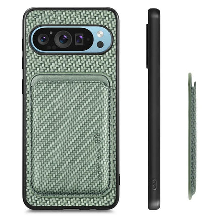 For Google Pixel 9 / Pixel 9 Pro Case Carbon Fiber Leather Back Cover with Detachable Card Bag